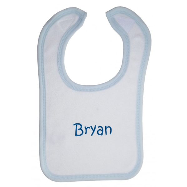 Personalized Embroidery Blue Trim Baby Bib