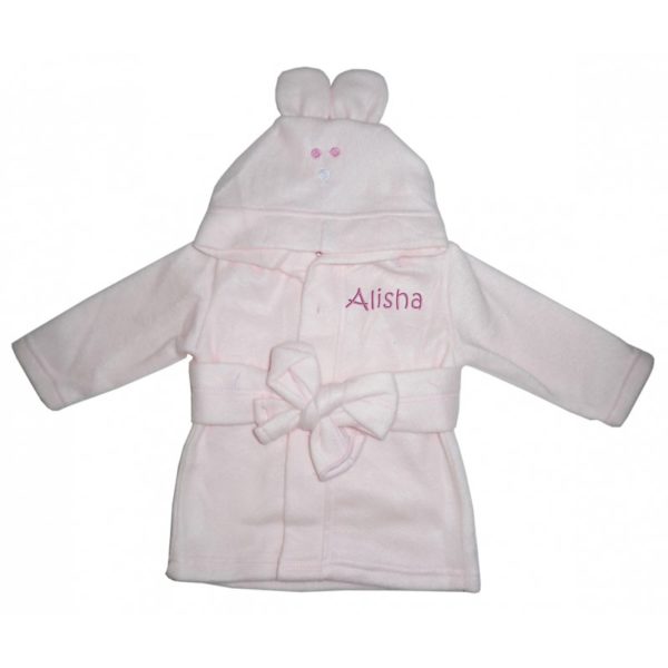 Fleece Pink Bath Robe with Rabbit Ears Hoodie