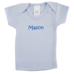 Personalized Embroidered Rib Knit Blue Short Sleeve Lap T-Shirt