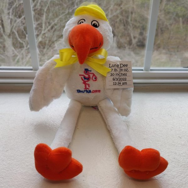 Plush Stork Keepsake Gender Neutral Sitting